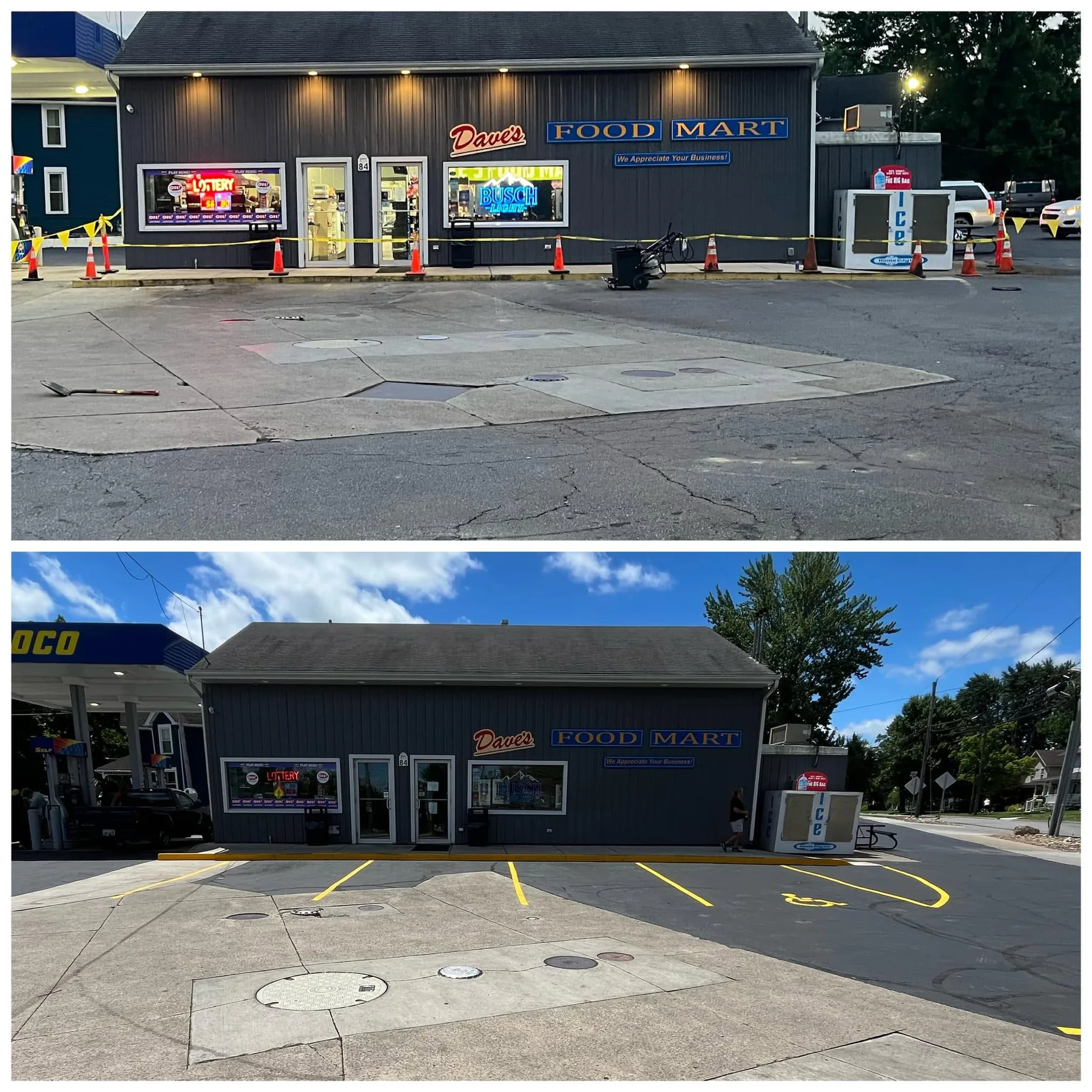 Before and after line striping project