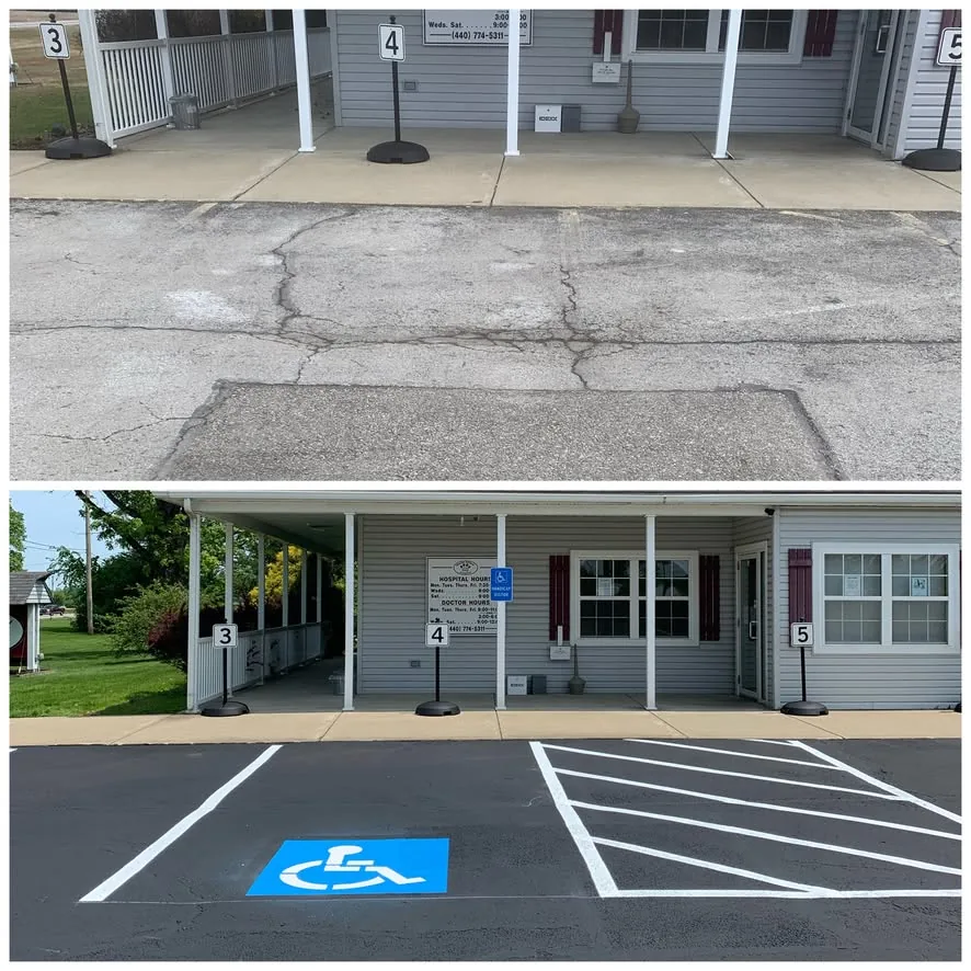 Before and after sealcoating project